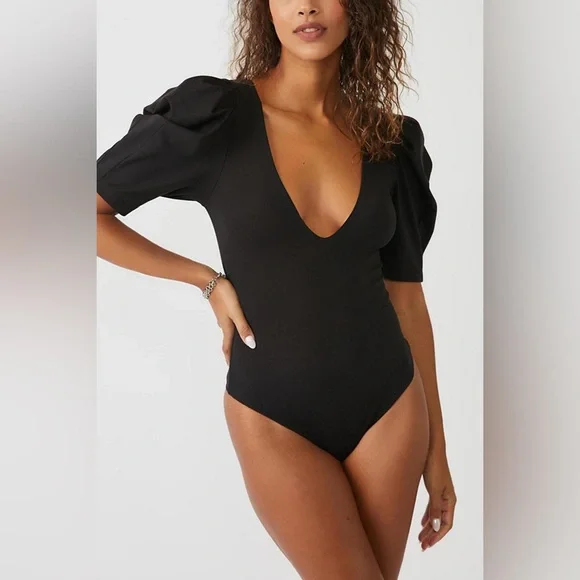 Free people va va voop Black Puff Sleeve bodysuit - Picture 3 of 7